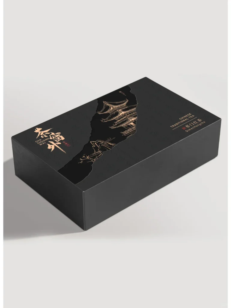 Gold-Foiled Logo on Matte Black Box