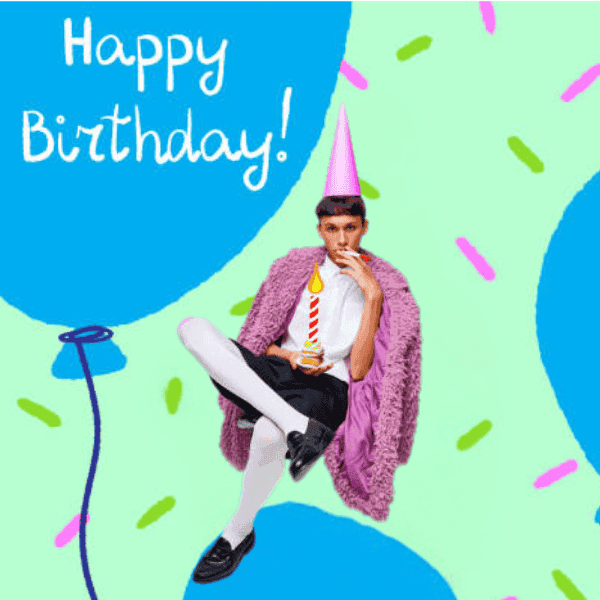Colorful birthday card with playful design.