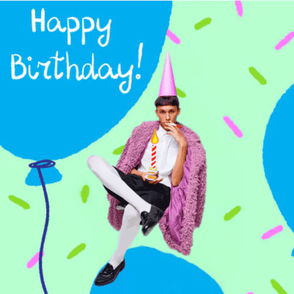 Colorful birthday card with playful design.