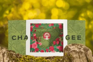 Eco-friendly tea packaging with floral design.
