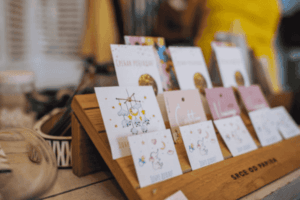 Elegant display of handmade greeting cards.
