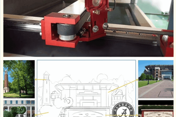 Laser cutting machine processing intricate designs.